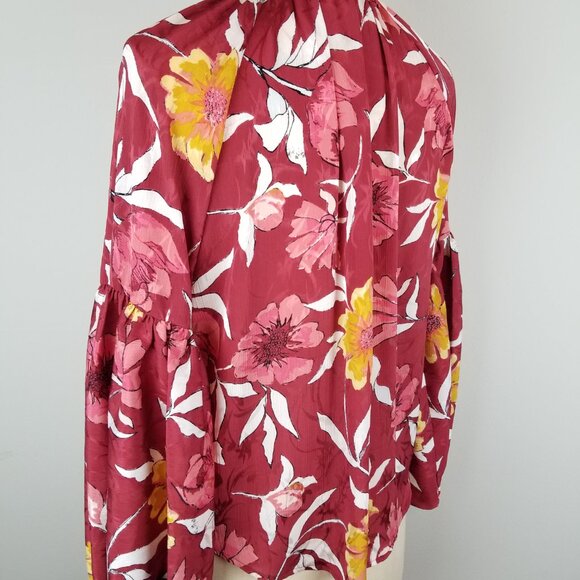 Lovestitch Pretty Rust Floral Blouse with Lantern Sleeves * Ladies Size Small - Picture 4 of 8